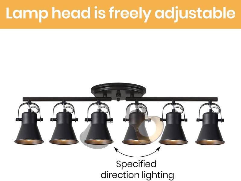 KEESFU 6-Light Track Lighting Kit,Black Semi Flush Mount Ceiling Light with 6 Rotatable Light Heads,Modern Accent Lighting for Livingroom,Bedroom,Hallway,Art Wall,Bathroom,Kitchen.(6-Light) - Image 3
